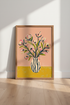 Floral Bouquet in Striped Vase Art | Pink Botanical Poster, Modern Boho Home Decor