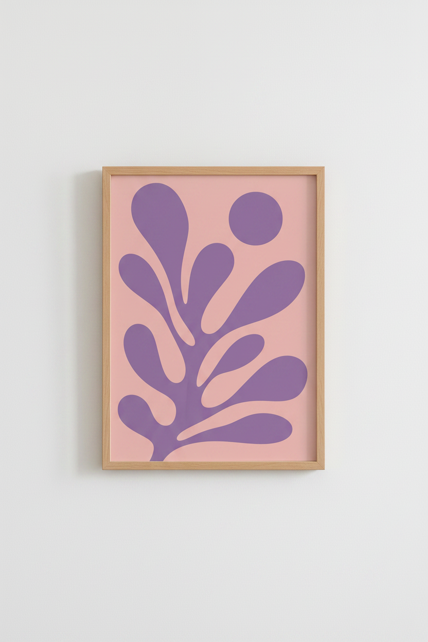 Modern Matisse Leaf Wall Art | Lavender &amp; Pink Botanical, Danish Pastel Decor