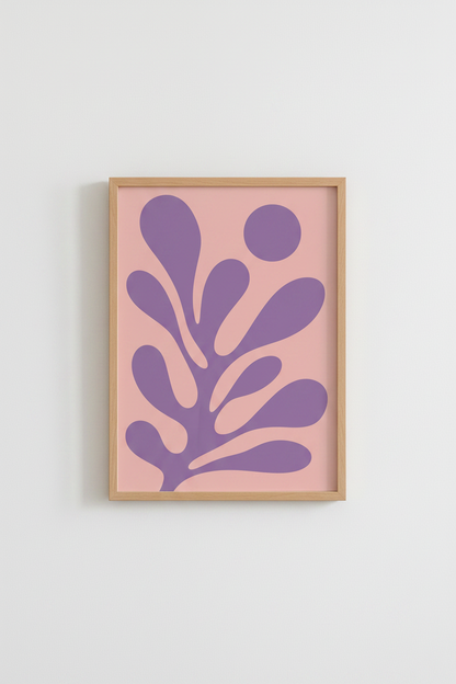 Modern Matisse Leaf Wall Art | Lavender &amp; Pink Botanical, Danish Pastel Decor