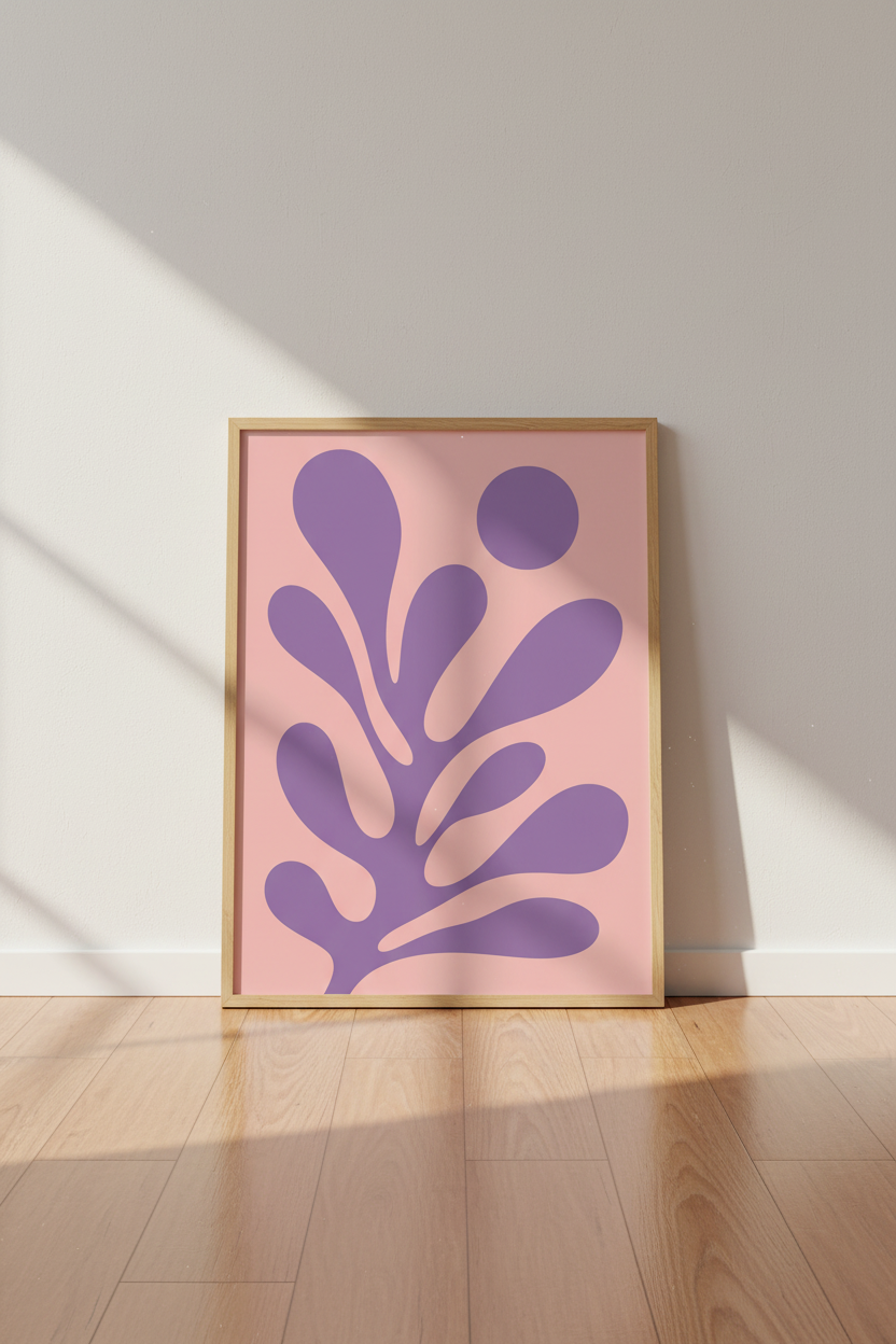 Modern Matisse Leaf Wall Art | Lavender &amp; Pink Botanical, Danish Pastel Decor