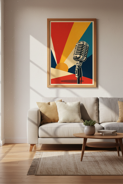 Retro Microphone Wall Art Print | Music Room Decor | Mid Century Modern Poster