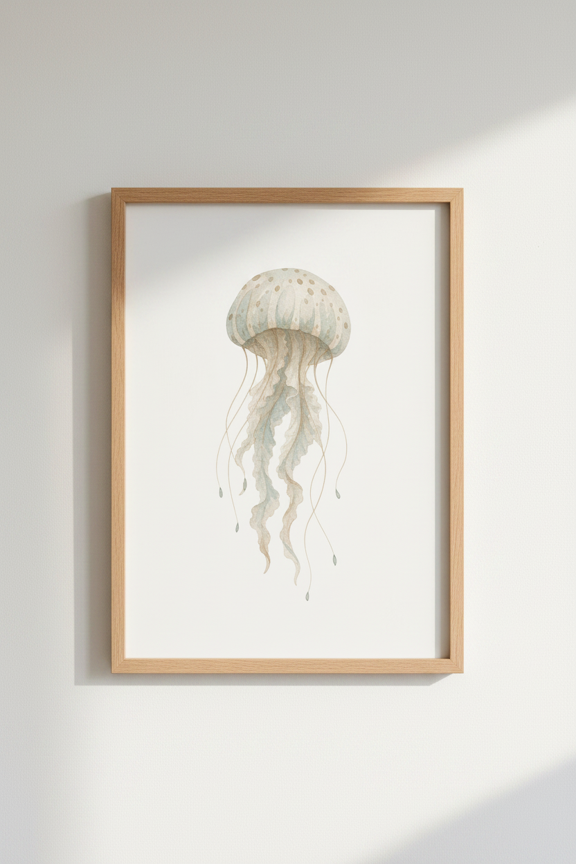 Watercolor Jellyfish Wall Art | Muted Coastal Decor, Modern Beach House Poster