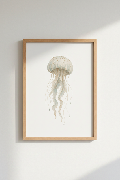 Watercolor Jellyfish Wall Art | Muted Coastal Decor, Modern Beach House Poster