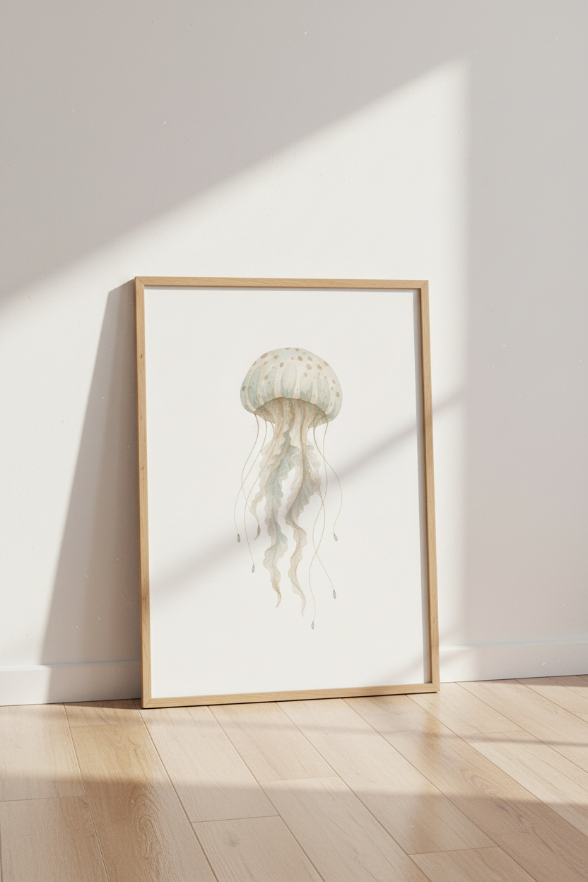 Watercolor Jellyfish Wall Art | Muted Coastal Decor, Modern Beach House Poster