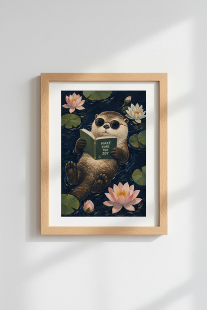 Otter Art Print | Whimsical Animal Reading Poster, Reading Nook Wall Decor