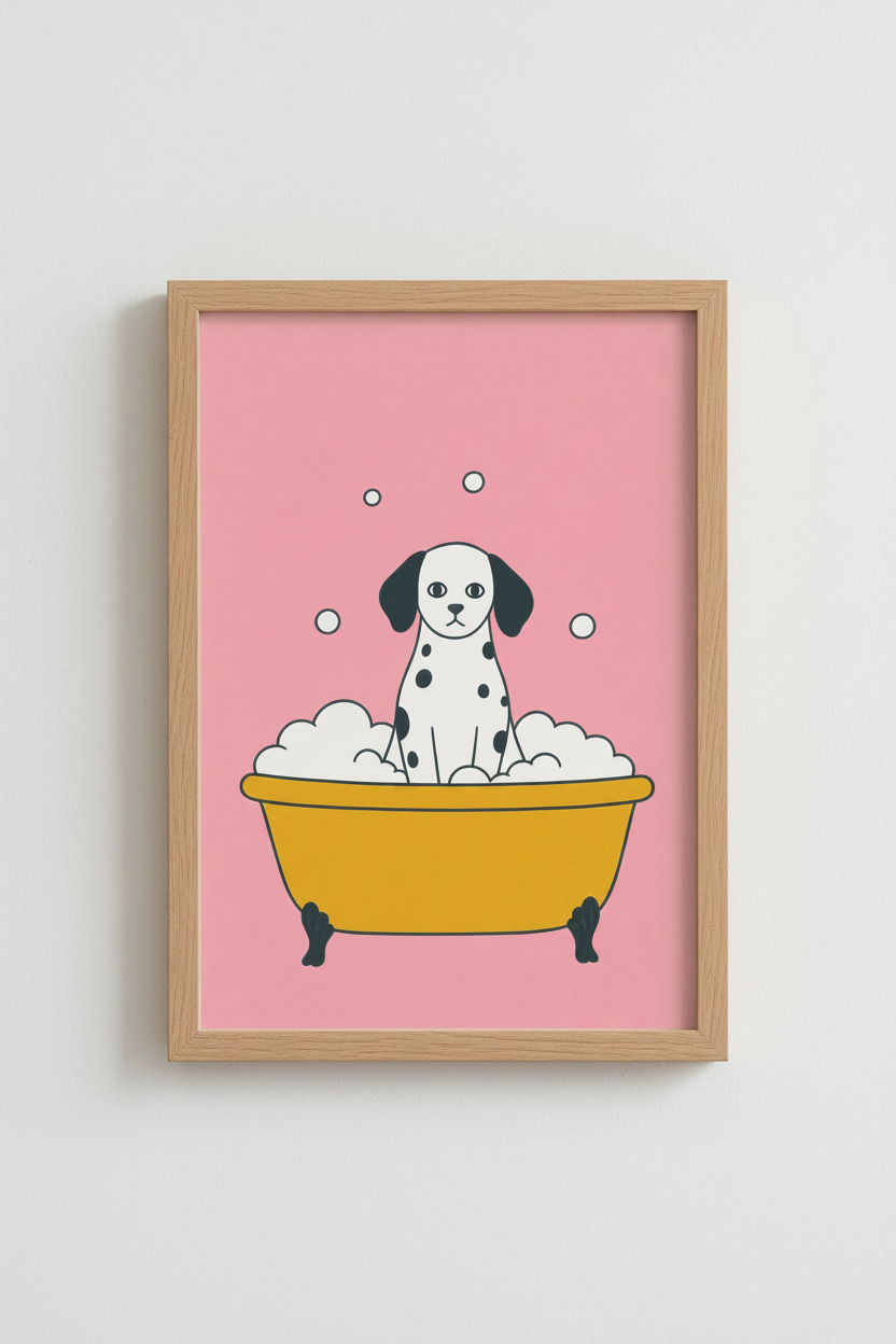 Dalmatian wall art | PopArt Pink Bathtub decor for Kids Room