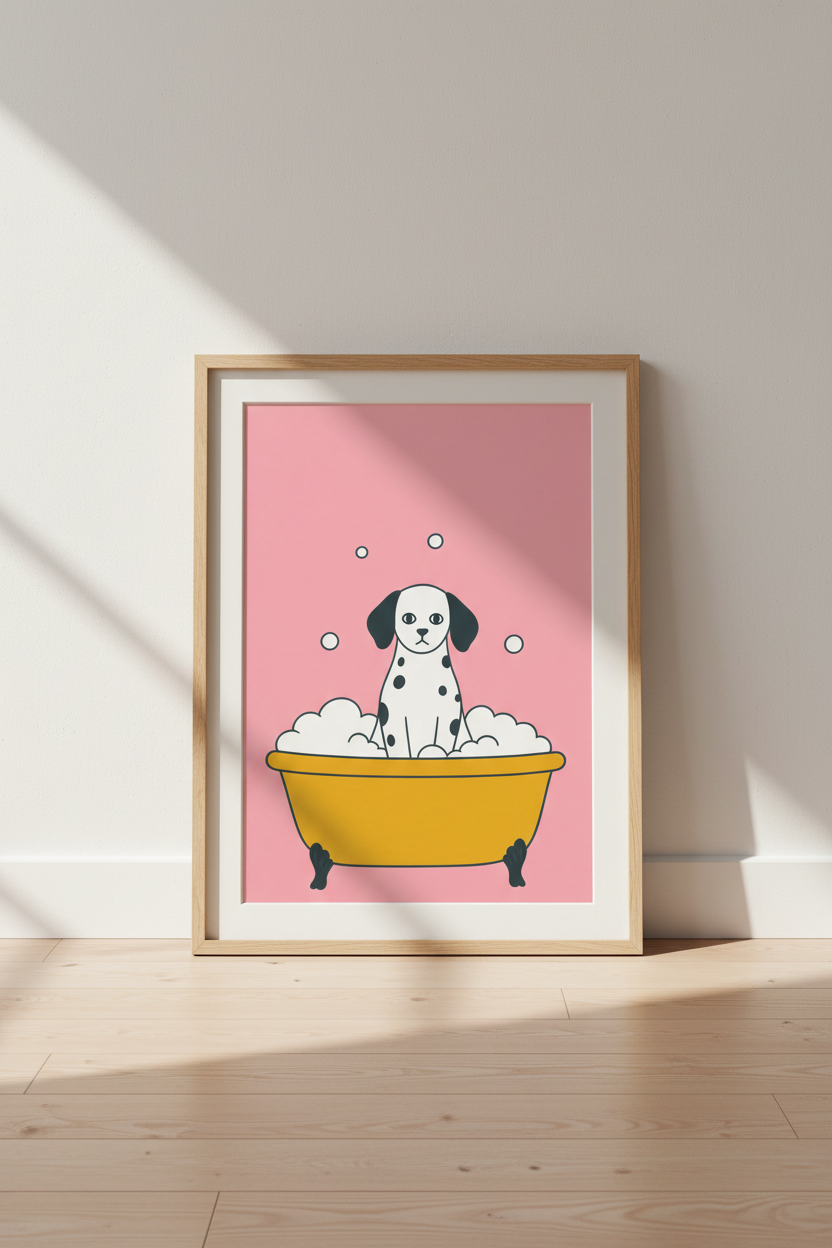 Dalmatian wall art | PopArt Pink Bathtub decor for Kids Room