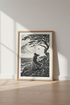 Seaside Woman Linocut Wall Art Print | Coastal Living Room Decor | Moody Woodcut Poster