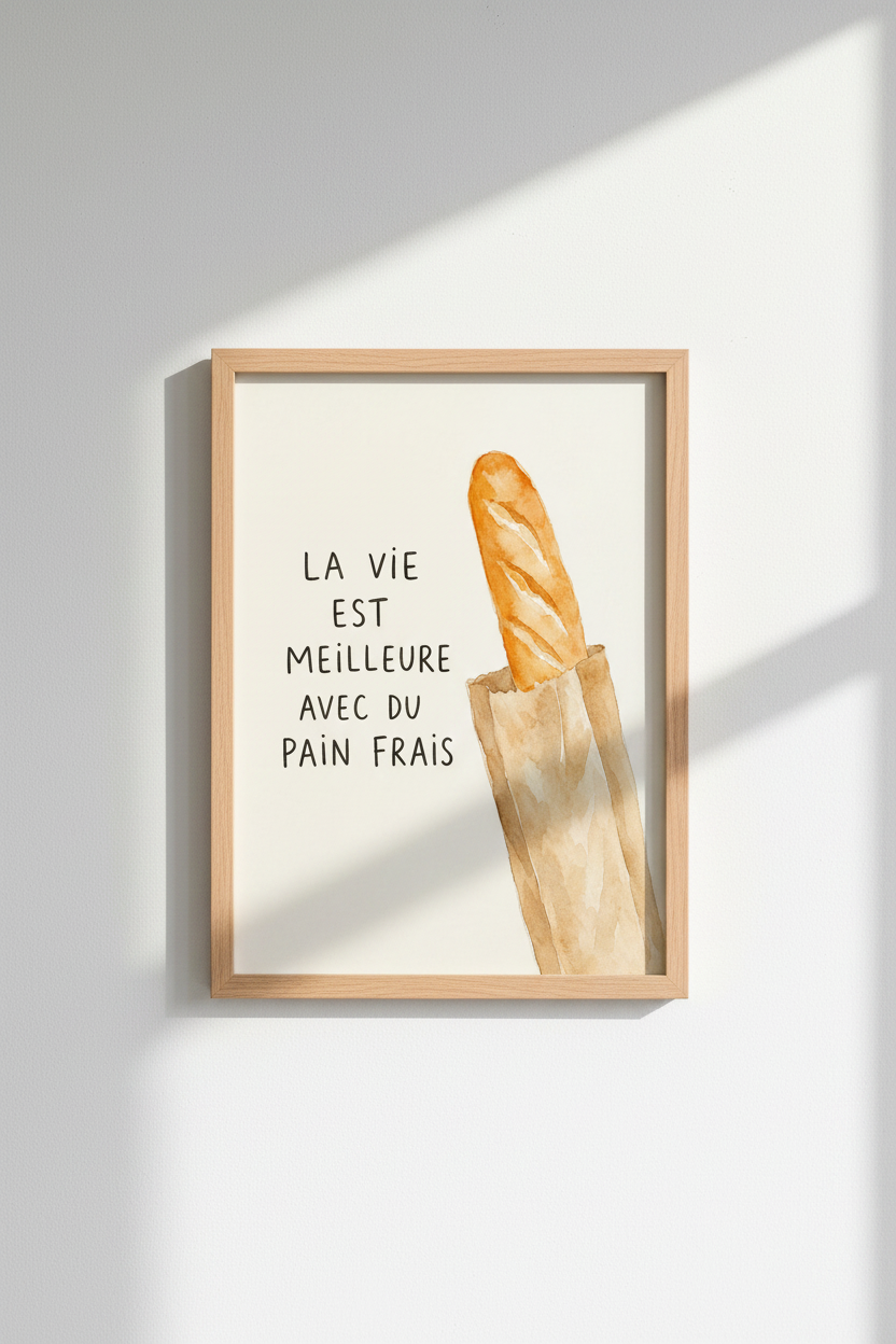 Watercolor French bakery Wall Art Print | Kitchen Decor | Cozy Poster