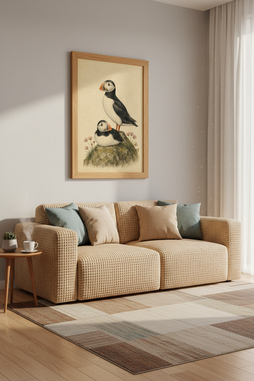 Vintage Puffin Bird Wall Art | Coastal Nature Illustration | Antique Nursery Poster