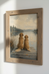 Golden Retriever Lake Decor | Impressionist Dog Oil Painting | Rustic Living Room Poster