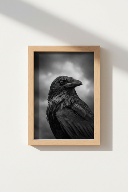 Gothic Raven Wall Art Print | Moody Black Crow Portrait, Dark Academia Decor