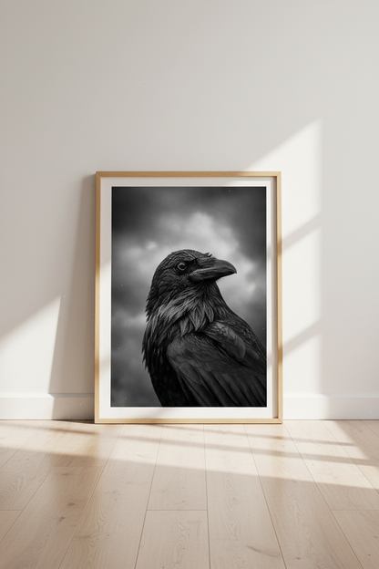 Gothic Raven Wall Art Print | Moody Black Crow Portrait, Dark Academia Decor