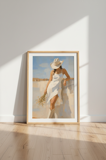 Coastal Cowgirl Art Print | Western Boho Bedroom Decor | Aesthetic Summer Poster