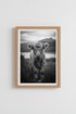 Highland Cow Wall Art Print | Farmhouse Decor | Rustic Black and White Poster
