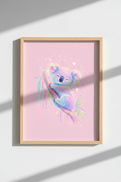Koala Nursery Wall Art | Pastel Rainbow Animal Decor | Whimsical Nursery Poster