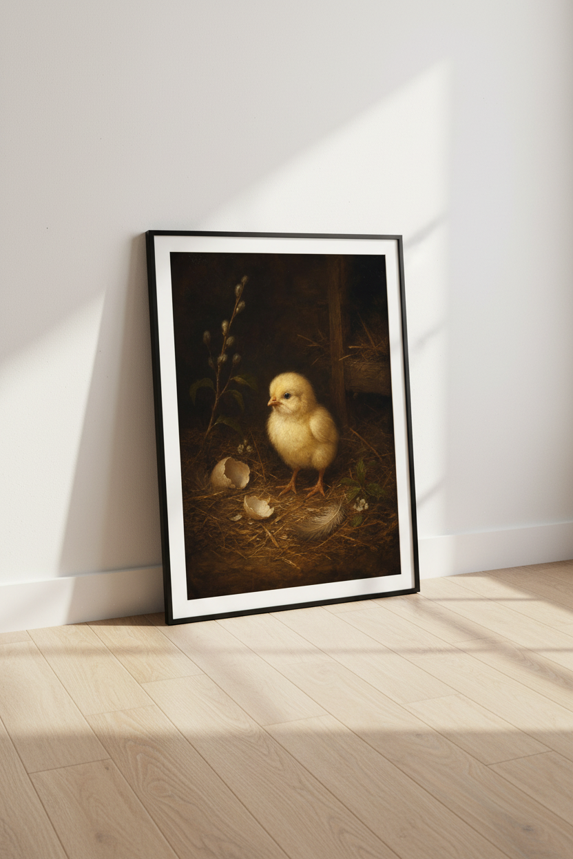 Chick Art Print | Vintage Palette, Soft Studio Light | Nursery Decor
