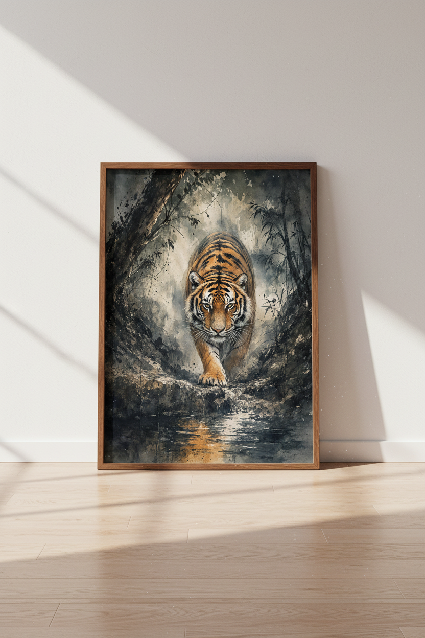 Tiger Watercolor Wall Art | Jungle Wildlife Decor, Modern Animal Poster Print