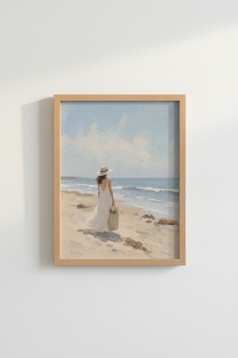 Coastal Oil Painting Print | Beach Scene Impressionist Art, Relaxing Bedroom Decor