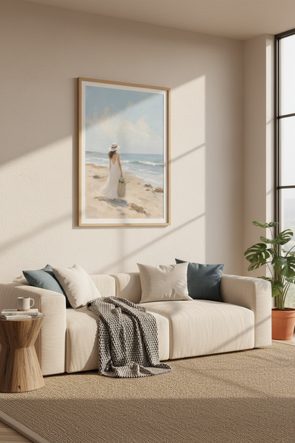 Coastal Oil Painting Print | Beach Scene Impressionist Art, Relaxing Bedroom Decor