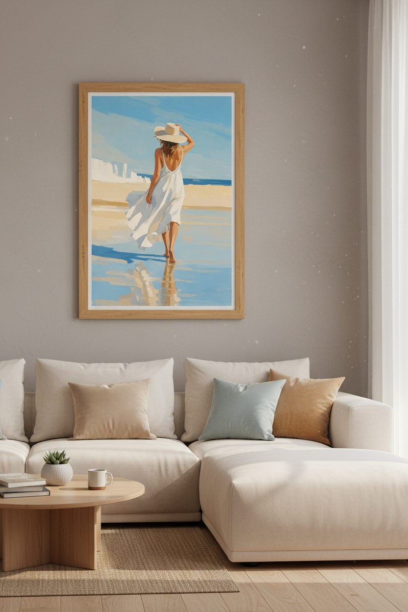 Coastal Beach Wall Art | Impressionist Woman Poster, Summer House Decor