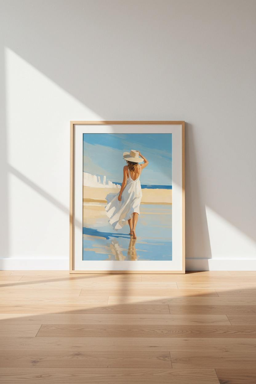 Coastal Beach Wall Art | Impressionist Woman Poster, Summer House Decor