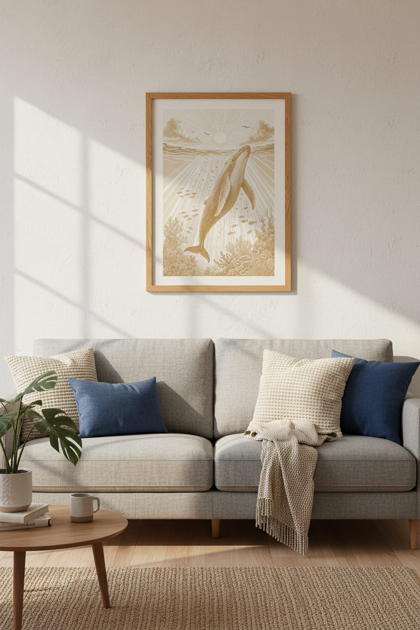 Vintage Whale Etching Wall Art | Coastal Nursery Decor | Nautical Poster