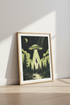 UFO Deer Abduction Wall Art | Vintage Sci-Fi Forest Print | Moody Dark Academia Poster