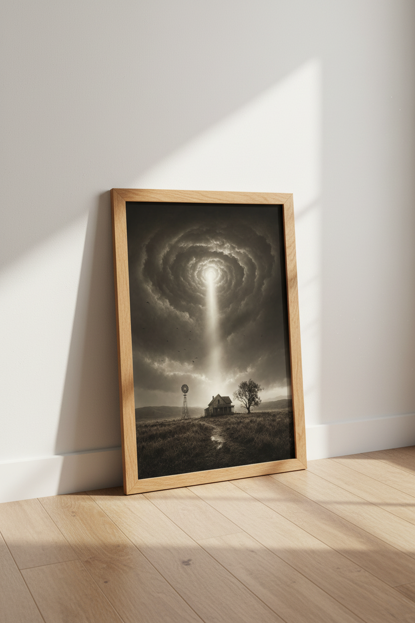 Surreal Farmhouse Storm Wall Art Print | Moody Sepia Decor | Ethereal Poster