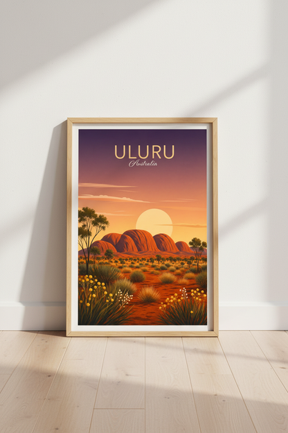 Uluru Australia Travel Poster | Sunset Desert Wall Art Print, Large Landscape Decor