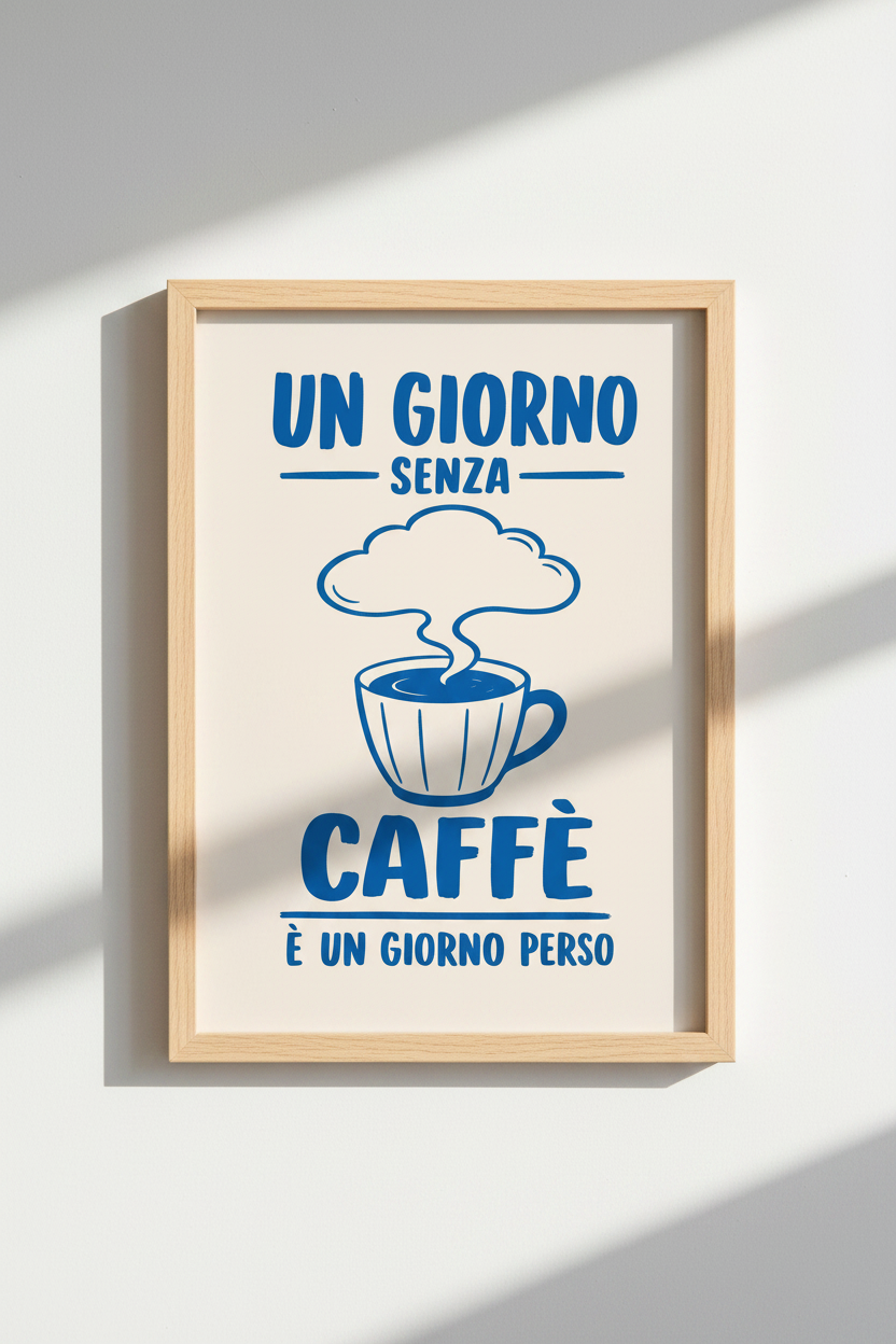 Coffee Cup Wall Art | Bold Blue Lines, Café Vibes | Living Room Decor
