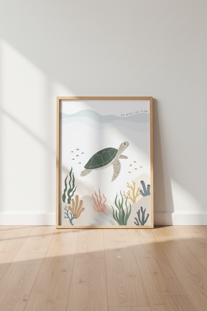 Sea Turtle Wall Art | Sage Green Nursery Decor | Ocean Theme Poster