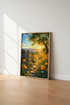 Countryside Meadow Sunscape Art | Vibrant Orange Flowers, Farmhouse Decor