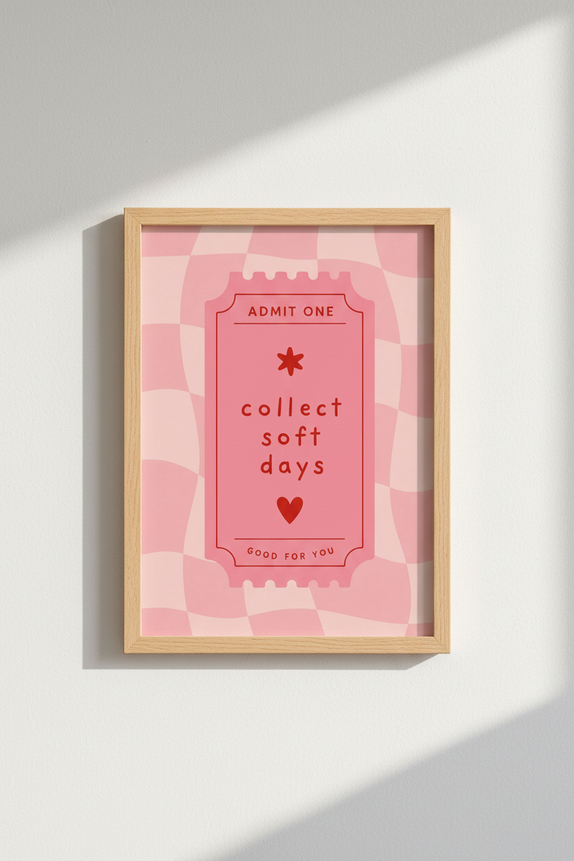 Pink Retro Wall Art Print | Trendy Checkered Ticket Poster | Aesthetic Dorm Decor