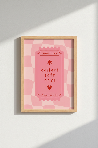 Pink Retro Wall Art Print | Trendy Checkered Ticket Poster | Aesthetic Dorm Decor