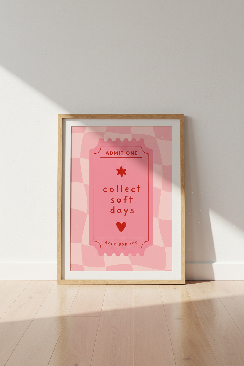 Pink Retro Wall Art Print | Trendy Checkered Ticket Poster | Aesthetic Dorm Decor