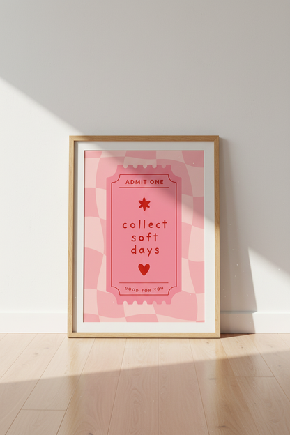 Pink Retro Wall Art Print | Trendy Checkered Ticket Poster | Aesthetic Dorm Decor