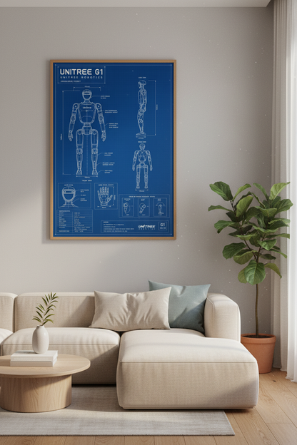 Unitree G1 Robot Blueprint | Tech Schematic Wall Art, Engineering Lab Decor