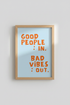 Bold Poster Art | Orange Text on Sky Blue Backdrop | Living Room Decor