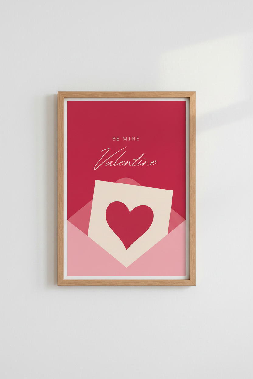Be Mine Valentine Love Letter Art | Pink Red Heart Poster | Romantic Bedroom Decor