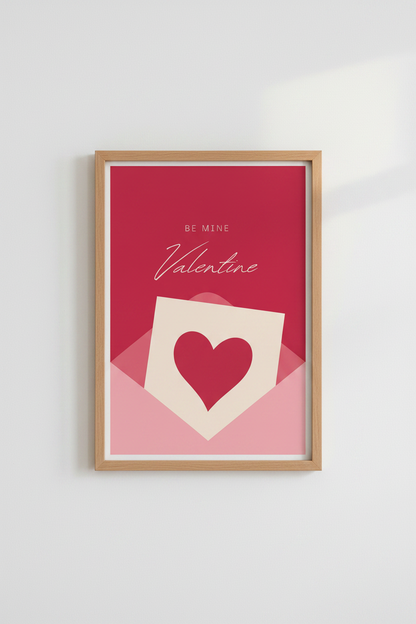 Be Mine Valentine Love Letter Art | Pink Red Heart Poster | Romantic Bedroom Decor