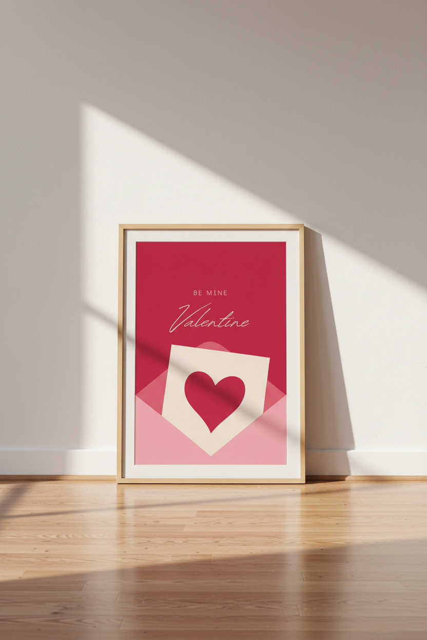 Be Mine Valentine Love Letter Art | Pink Red Heart Poster | Romantic Bedroom Decor