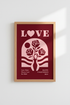 Retro Rose Bouquet Art | Red Pink Love Poster, Valentine Bedroom Wall Decor