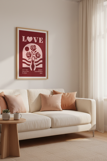 Retro Rose Bouquet Art | Red Pink Love Poster, Valentine Bedroom Wall Decor