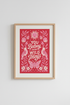Wild Things Folk Art Print | Red & Pink Botanical Poster, Maximalist Decor