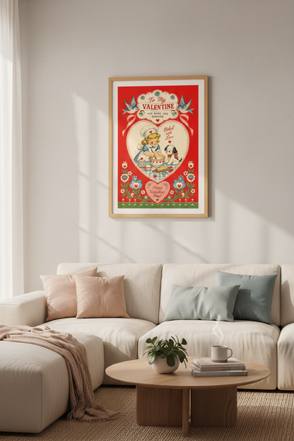 Vintage Valentine Kitchen Wall Art | Retro Baker Poster, Puppy Art Print