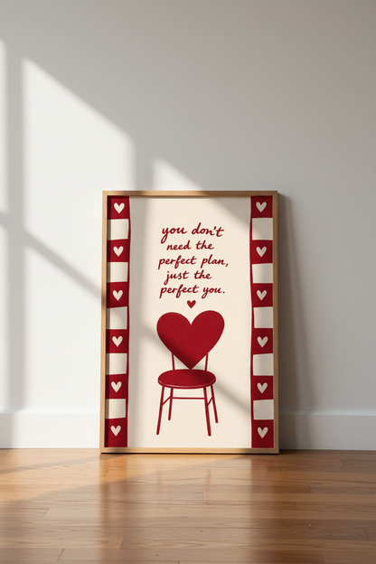 Romantic Wall Art | Cream &amp; Red Palette, Living Room Decor | Valentine Poster