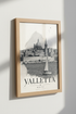 Valletta Malta Wall Art | Monochrome Sketch Travel Poster, Minimalist Decor