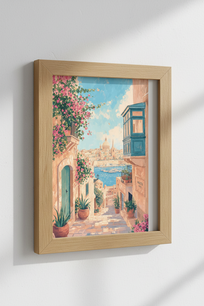 Valletta Malta Art Print | Mediterranean Coastal Decor | Pastel Travel Poster