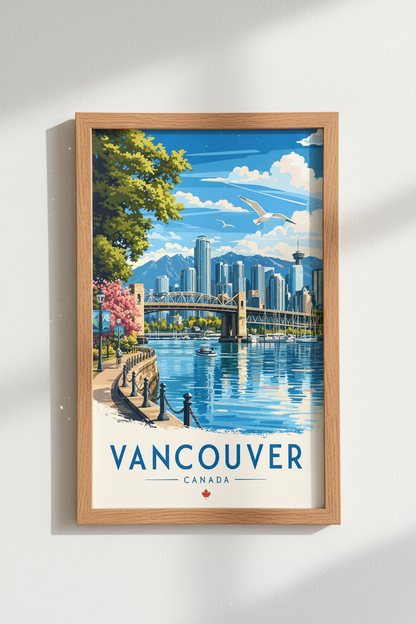 Vancouver Skyline Travel Poster | Canada Cityscape Wall Art, Urban Nature Decor